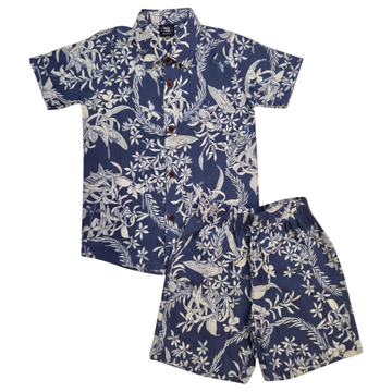 Boys Cotton (woven) co ord set - Navy Blue Floral Print
