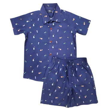 Boys Cotton (woven) co ord set - Blue Cocktail Print
