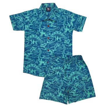 Boys Cotton (woven) co ord set - Green Dino Print