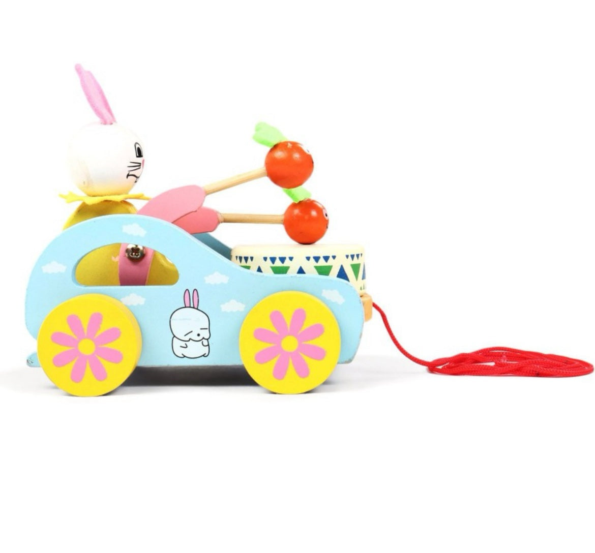 Wooden rabbit Drum Musical Pull Along Toy