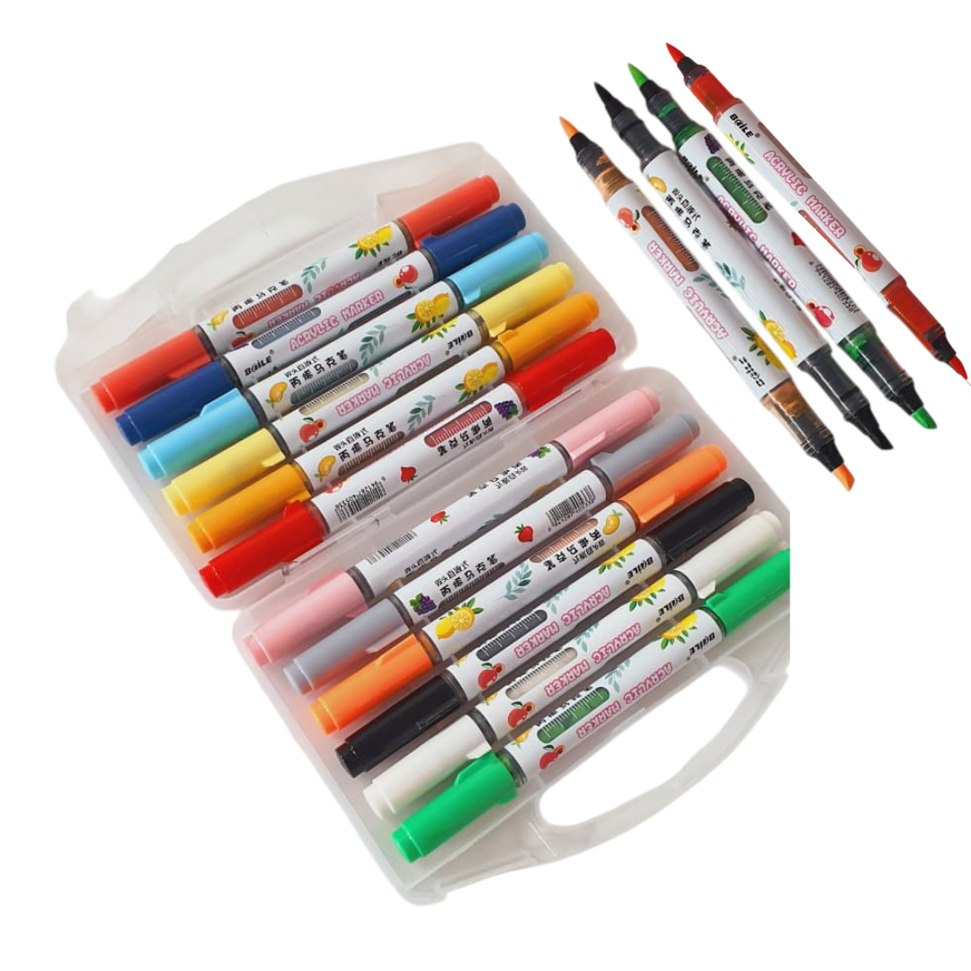 12 Pcs Dual Tip Acrylic Markers