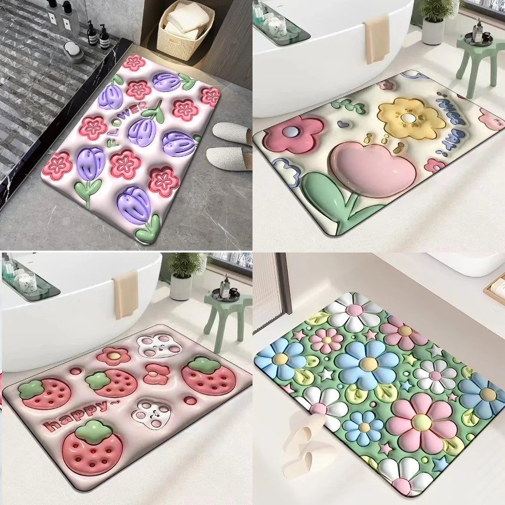 3D Anti Slip oval Floor Mat ( Random colors)