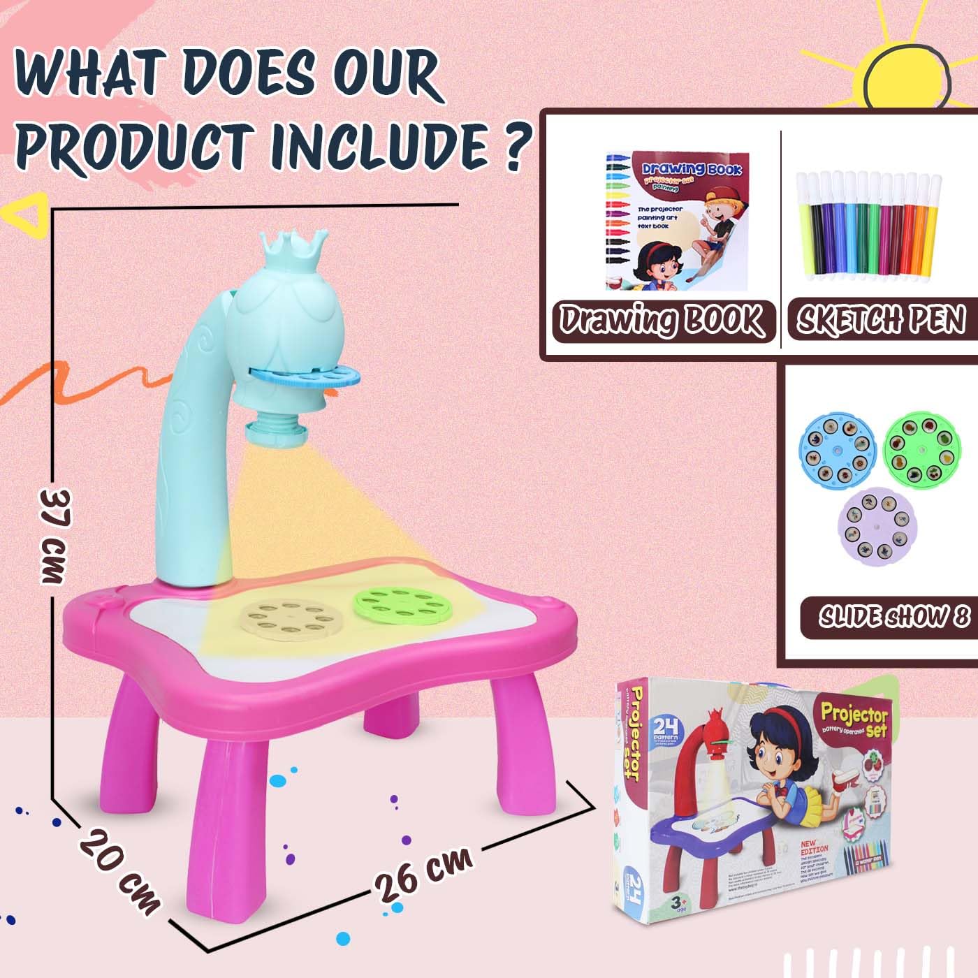 Drawing Kids Projector Set with Painting Desk Table