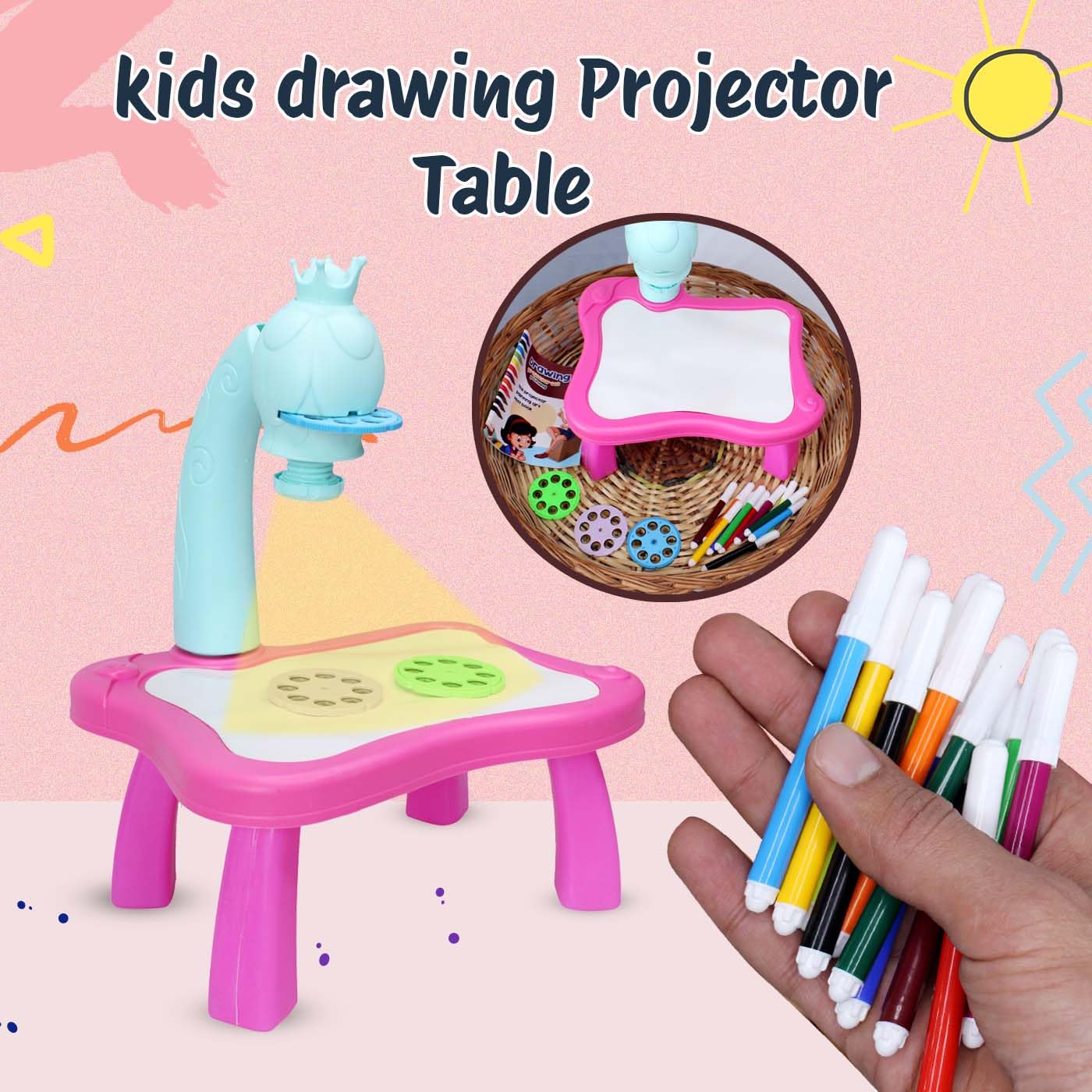 Drawing Kids Projector Set with Painting Desk Table