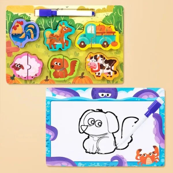 2 in 1 Chunky 2 pc puzzle with writing board pen