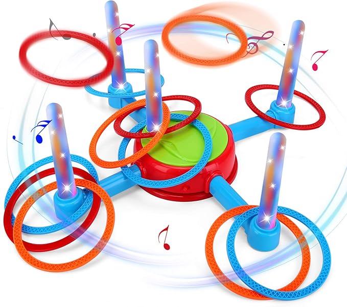 Colorful Toss Throw Game with Music Rotating and 12 Hoop Rings