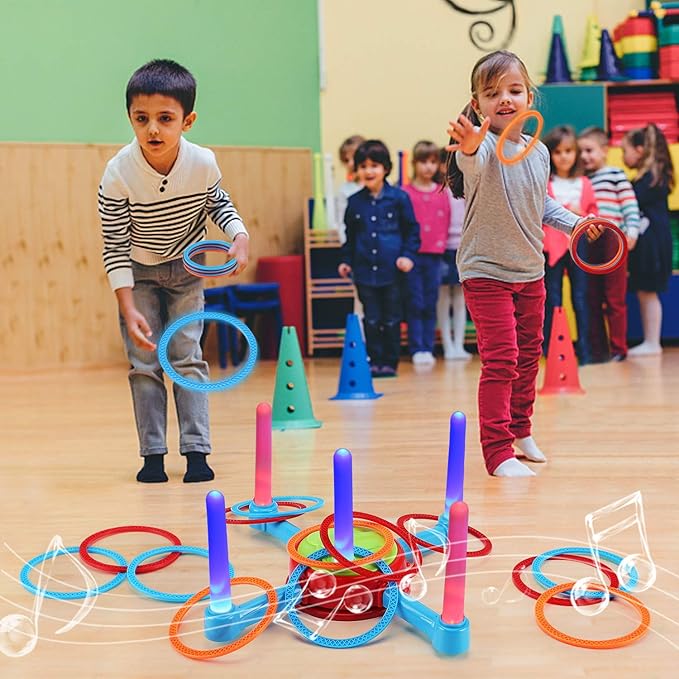 Colorful Toss Throw Game with Music Rotating and 12 Hoop Rings