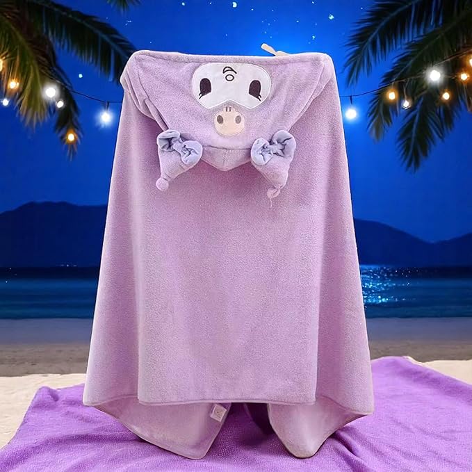 Soft Absorbing Cartoon Hooded Bath Towels Baby Print Cap for 3-6Y (55*26 inches) - Rabbit