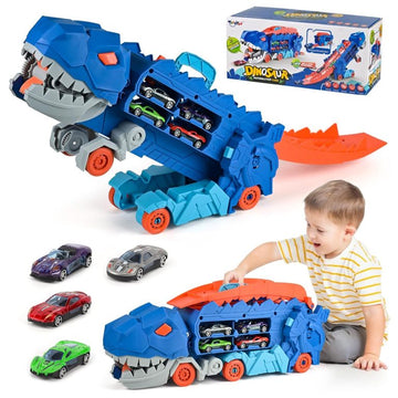 Transport Dinosaur Truck with Foldable Sliding 25-Inch Race Track