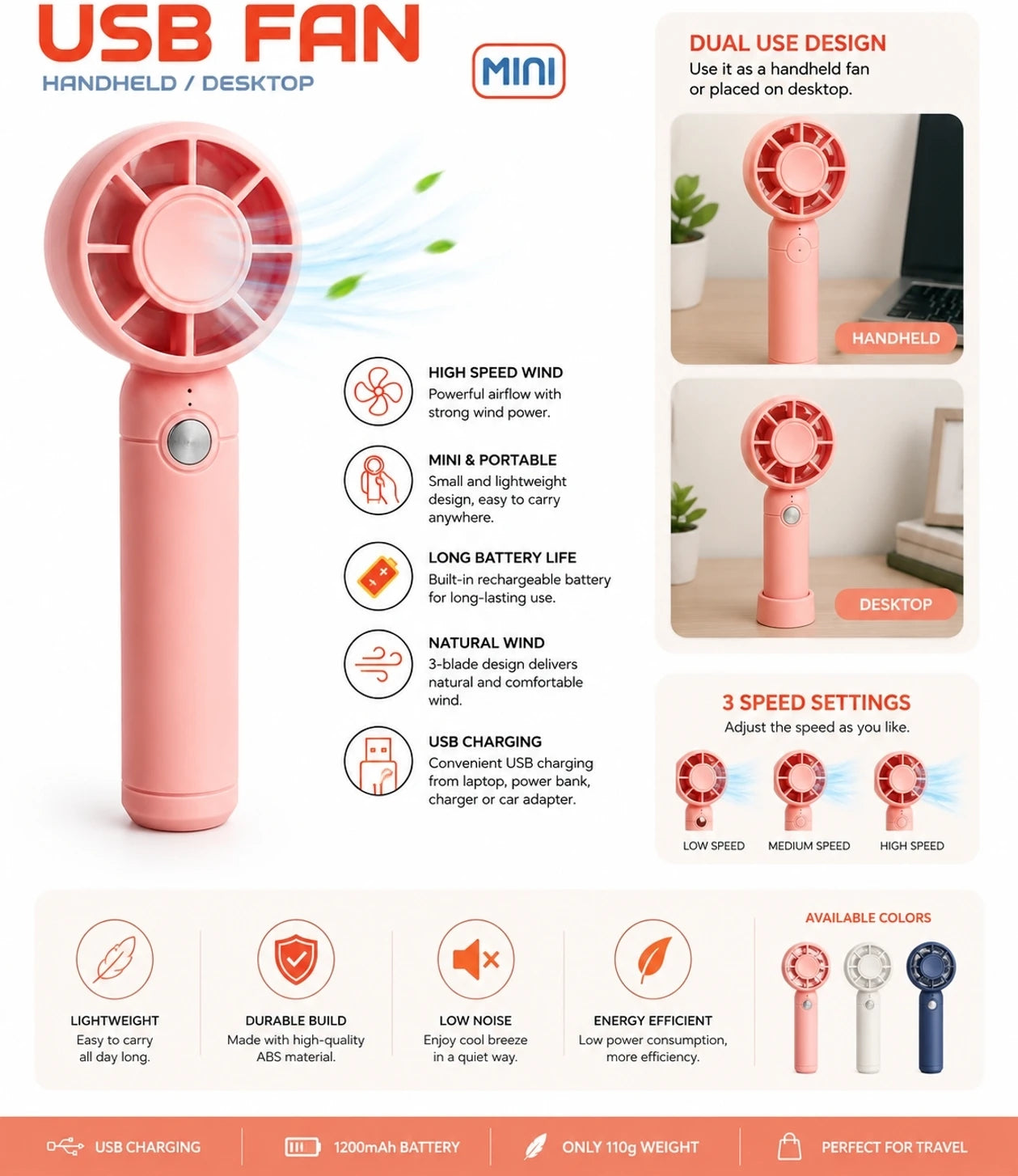 Mini-Fan Portable Handheld Fan