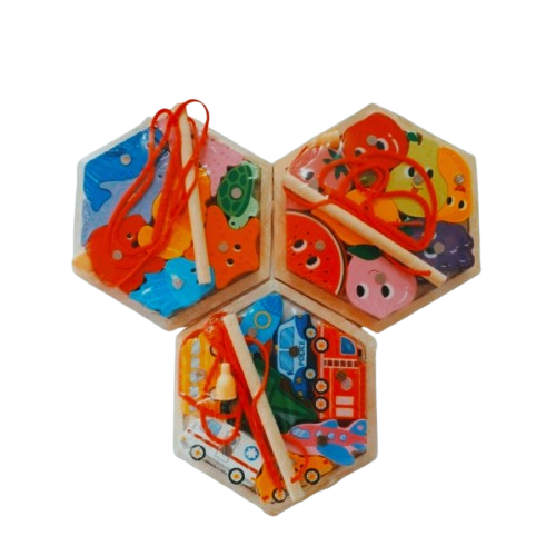 Wooden Hexagonal Fishing Game with Rope (1pc)