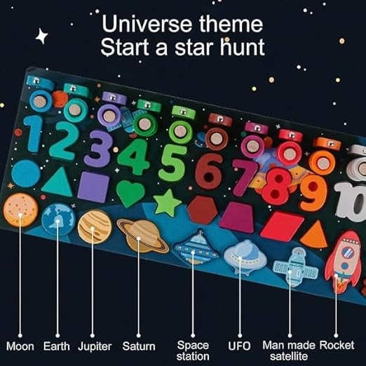 6 in 1 Space theme Wooden Universe Matching Board