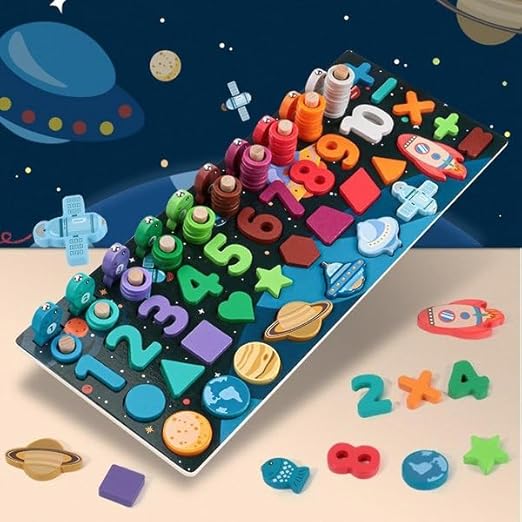6 in 1 Space theme Wooden Universe Matching Board